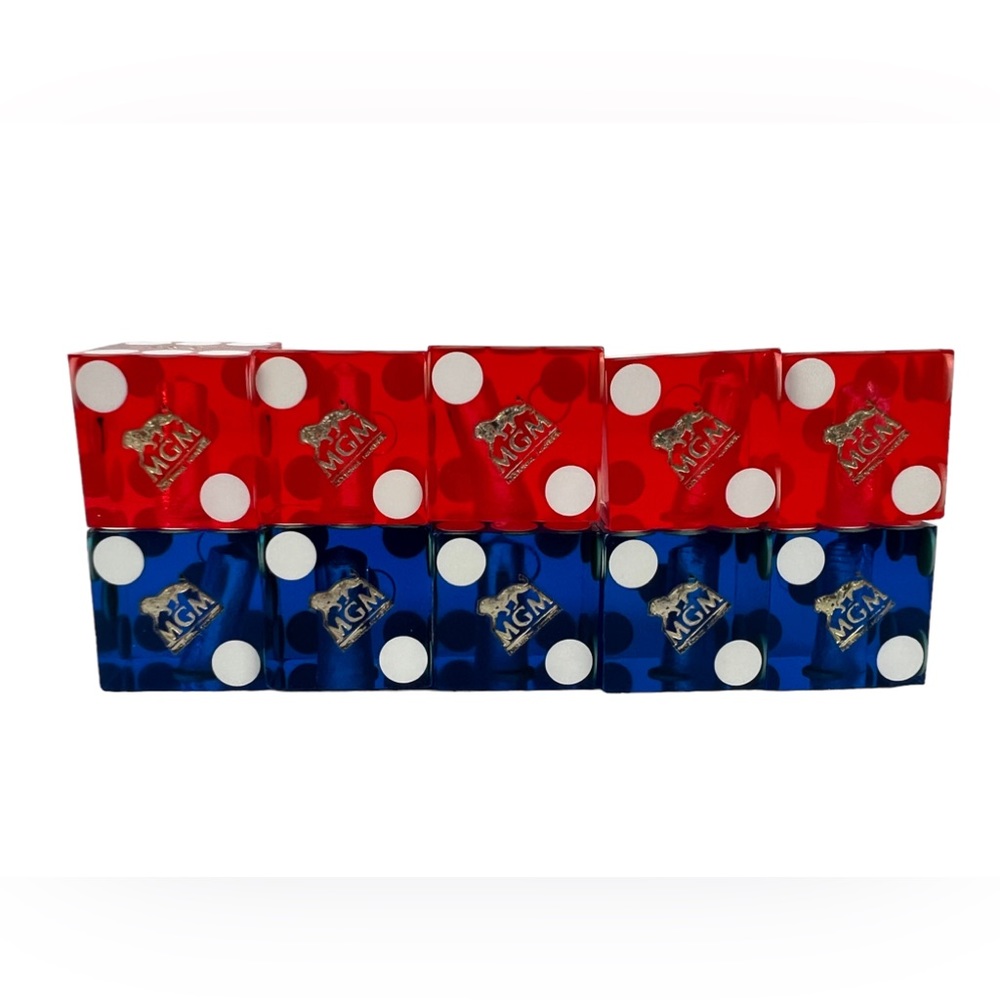 MGM Casino Dice Lot Of 10 Red Blue Cancelled Drilled Translucent Number Vintage